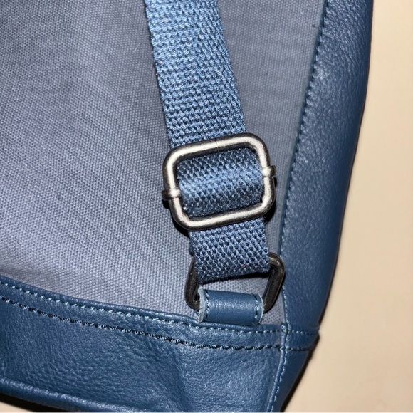 The Sak Blue Pebbled Leather and Canvas Whipstitch Flap Backpack - Picture 8 of 16